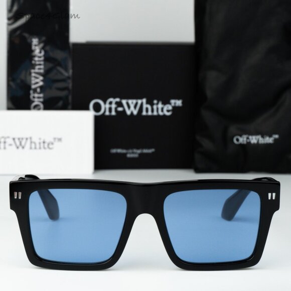 Off-White Men Sunglasses Black Blue Square OERI109 LAWTON 1045 NEW AUTHENTIC - Picture 1 of 8